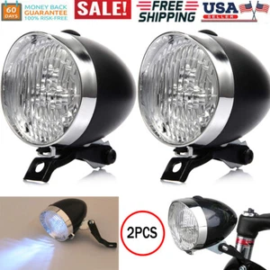 2pz Fanale Bici Classico Vintage 3LED Bicicletta Retro Luce Anteriore Lampade - Foto 1 di 12