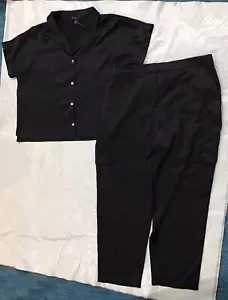 Rachel Zoe Satin Like SET Pants Button Top Blouse Black X Large NWT - Picture 1 of 8