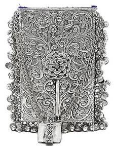 Custodia in metallo argento porta cellulare custodia telefono e gancio sari per donna - Foto 1 di 7