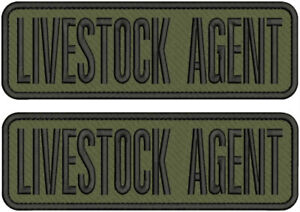 LIVESTOCK AGENT 2 EMBROIDERY PATCH 3X10 '' HOOK ON BACK  BLACK ON RANGER GREEN