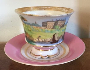 Taza de té y platillo grande de porcelana antigua de París del siglo XIX casa de campo inglesa rosa - Imagen 1 de 12