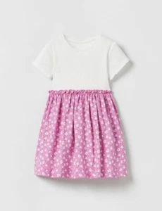 NWT Zara Baby Girl Ribbed Ruffle Floral Flower Dress Boho Crew Daisy Bright 3-6m - Picture 1 of 3