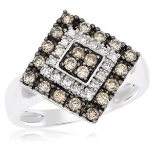 ORO BLANCO DE 14 QUILATES PAVE DIAMOND CHAMPAGNE BROWN COGNAC RIGHT HAND COCKTAIL RING - Imagen 1 de 1