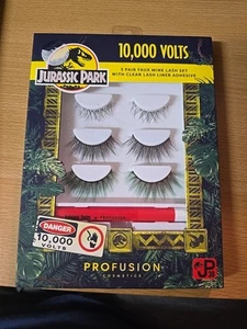 Jurassic Park 10,000 Volts Three Pair Faux Mink Lash Set With Clear Adhesive New - Picture 1 of 2