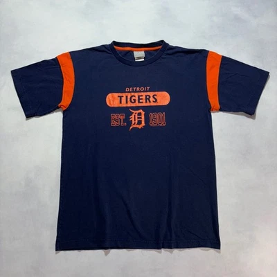 Camiseta De Colección Detroit Tigers Para Hombres L MLB Béisbol Azul Marino Naranja Rayas Y2K Foto 1 de 4