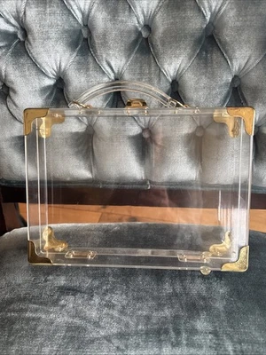 Vintage Lucite Rectangular Clear Lucite Hinged Purse 2.50" x 7" x 9.75" V.G. - Image 1 of 4