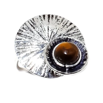 Anillo hecho a mano de plata de ley 925 con piedras preciosas de ojo de tigre natural tamaño 6,5 U644 Foto 1 de 4