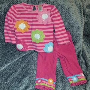 Conjunto Pantalón Pana Vintage Gymboree Niña 6-12 Meses Rosa Rayas Floral Apliques - Imagen 1 de 4