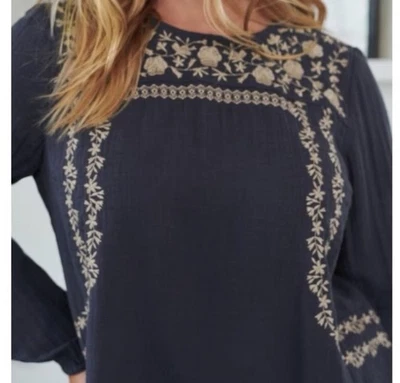 NEW J. Jill Embroidered Double-Cloth Tunic India Ink/Cashew Women’s XL Boho $70 - Image 1 of 4