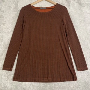 Bryn Walker Top Women XS Brick Orange Black Houndstooth Tunic Stretch Minimalist - Picture 1 of 14