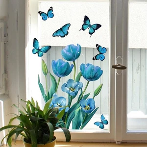 Spring Energy Decorative Sticker Vibrant Blue Flower Tulip PVC Material - Picture 1 of 10