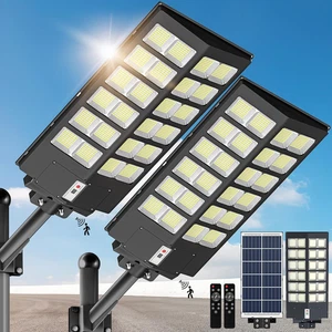2 Pack Solar Street Lights Outdoor -7000W Wide Angle Solar Lights Outdoor, Parki - Picture 1 of 12
