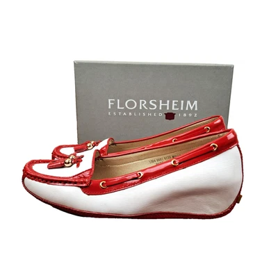 Florsheim Molly Loafers Womens Size 9.5 Red/White Cow Leather Slip On Flats Foto 1 de 4