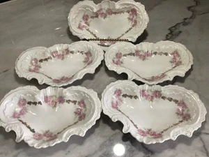 Antike Porzellan rosa Blumen Schale 5er Set, unbeschriftet - Bild 1 von 4