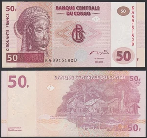 Congo DR 50 francs 2000.01.04. Tshokwe Mwana Pwo Mask P91A HdM Prefix KA-D UNC - Picture 1 of 9