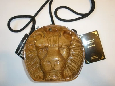 TIMMY WOODS Beverly Hills Collection Lion Face Head Acacia Wood Purse NWT - Image 1 of 4