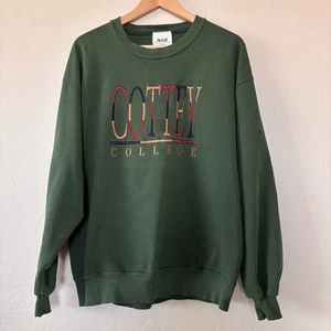 Cottey College Sweatshirt Green Red Blue Tan Letters Vintage Size L USA FLAWS - Picture 1 of 13