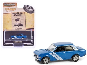 1972 Datsun 510 Diecast Model Car Blue Metallic White Stripes Greenlight 1/64 - Picture 1 of 6