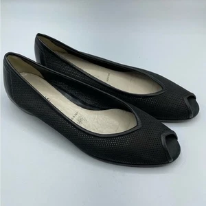 Scarpe basse Amalfi nere in pelle punta aperta taglio laser donna 6,5 comode slip on - Foto 1 di 8