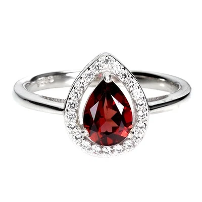 Anillo de plata de ley 925 pera granate mozambique 7x5 mm piedras preciosas joyería tamaño 6 Foto 1 de 4
