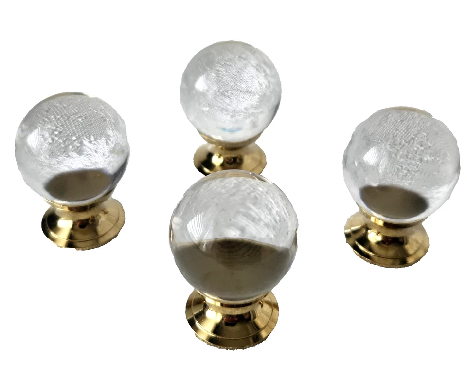 Juego de 4 tiradores de gabinete/cajón de latón vintage de vidrio transparente con Foto 1 de 3