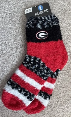 Georgia Bulldogs UGA NCAA For Bare Feet Fuzzy Sleep Soft Slipper Socks OSFM NWT - Image 1 of 3