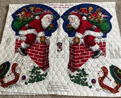 Santa Jumbo Stocking Cut & Sew PRE-QUILTED Panel Down Chimney Cranston VIP DIY - Image 1 of 4