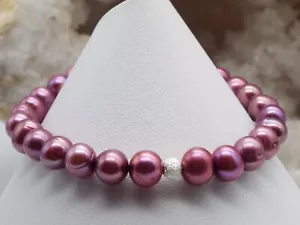 Handmade Lavender Pearl & Sterling Silver Stretchy Bracelet - Picture 1 of 11