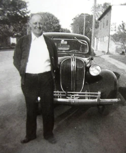 Vintage Man Posing 1938 Plymouth Deluxe Coupe Snapshot Photo 1930-40s - Picture 1 of 3