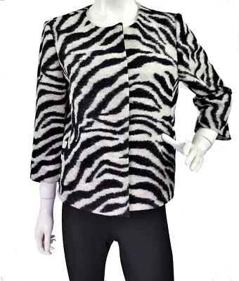 NUEVO CON ETIQUETAS Chaqueta Blazer Ann Taylor Cebra Estampado Animal Mezcla Lana Mujer’s Talla S Foto 1 de 4