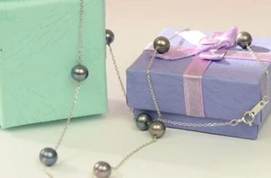 14k White gold Black Pearls by the yard 18" Necklace - Picture 1 of 5