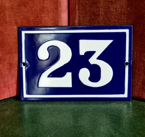 French vintage enamel house sign white raised number 23 for door wall street Cover