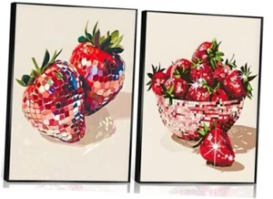 2Pcs Funky Red Strawberry Disco Canvas Wall 16x24inx2Pcs Poster strawberry art - Picture 1 of 7
