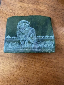 Etched Lion Verdite Green Stone Dated Signed Ronnie Gems South Africa Rock 4” - Picture 1 of 13