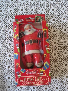 Coca Cola Christmas Santa Tin Playing Cards 2 Decks In Box Plastic Wrap Vintage - Picture 1 of 6