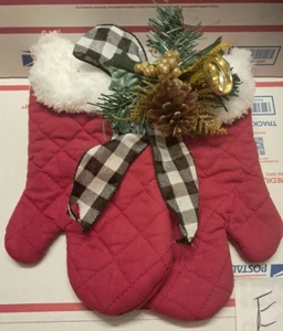 GUANTES DE HORNO DECORACIÓN DE PARED NAVIDAD APROX 11"W X 12"L HECHOS A MANO PERSONALIZADOS "E" UB10 - Imagen 1 de 2