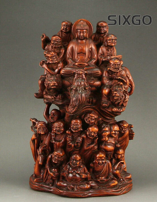 Estatua de Buda de madera china budismo dieciocho arhat Shakyamuni Amitabha Foto 1 de 4