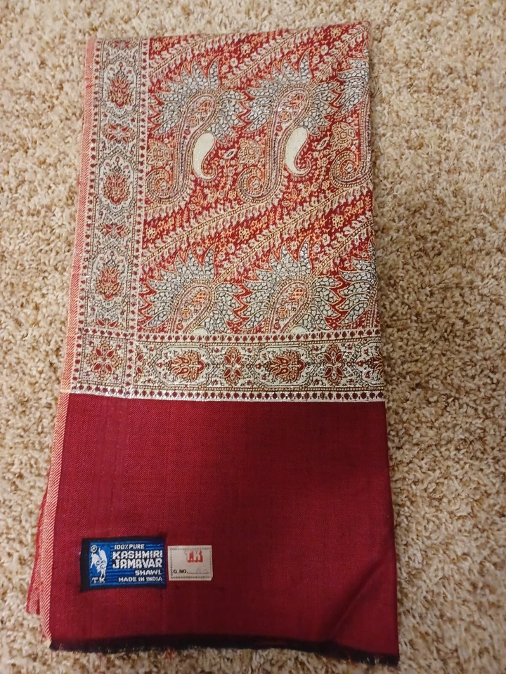 Chal tejido BORDER KASHMIRI JAMAVAR ~ 100% CACHEMIR PASHMINA plateado metálico Foto 1 de 4