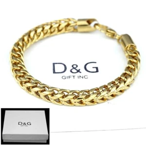 DG Men's 8.5" Stainless Steel 5mm Franco Chain Bracelet Gold plated.Box