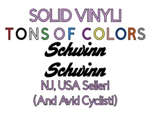 TWO Script Schwinn SOLID Vinyl Decals - Many Colors Buy 2 Pair Get 1 Pair Free - Picture 1 of 58