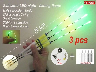 3 x of 36 cm LED Electronic Saltwater Night Fishing Floats + 5 Batteries Other - image 1 of 4