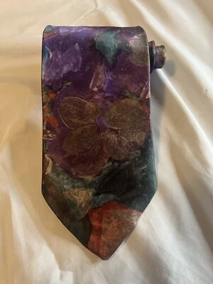 Surrey Purple/Green/Red/Gray Floral Paining 100% Polyester Tie Necktie 58"x3.25" - Image 1 of 4