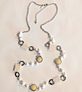 Collar Lia Sophia Boho Amarillo Blanco Tono Plata Cadena Larga Cuentas 36" Ajuste - Imagen 1 de 10