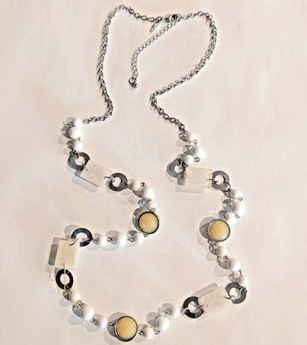 VETEMENTS Collana Lia Sophia Boho giallo bianco tono argento catena lunga perline 36" regolazione