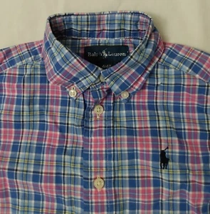 BOYS RALPH LAUREN SHORT SLEEVE PLAID SHIRT SIZE 4T BLUE PINK YELLOW WHITE - Picture 1 of 3