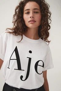 NWT Aje Ladies Alice Embroidered Logo T-shirt S/Slv Casual Relaxed Fit Top M/10 - Picture 1 of 6