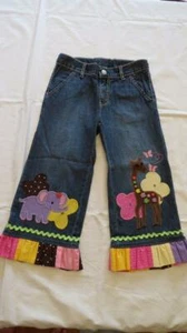 NEW Gymboree Sz 7 Glamour Safari Denim Capri Pants Elephant Giraffe Monkey - Picture 1 of 6
