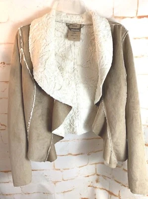 JouJou Faux Shearling Beige Jacket Hook Closure Size M 100% Vegan Leather  - Image 1 of 4
