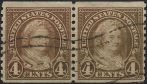 USA 1923 Sc#601 4c giallo marrone, Martha Washington, coppia bobine perf 10 vert, usate - Foto 1 di 1