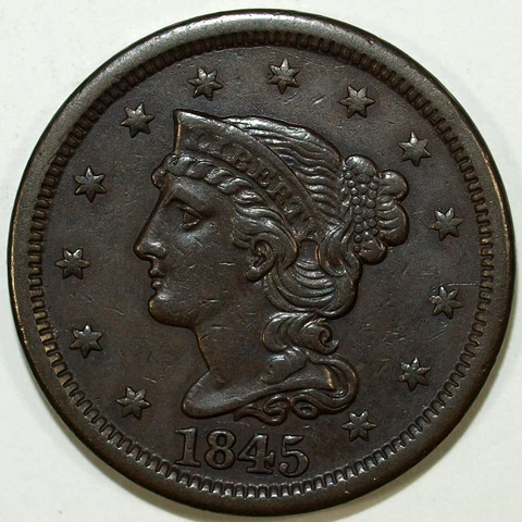 1845 AU Braided Hair Large Cent Piece ☆☆ Great Set Filler 202 Cover